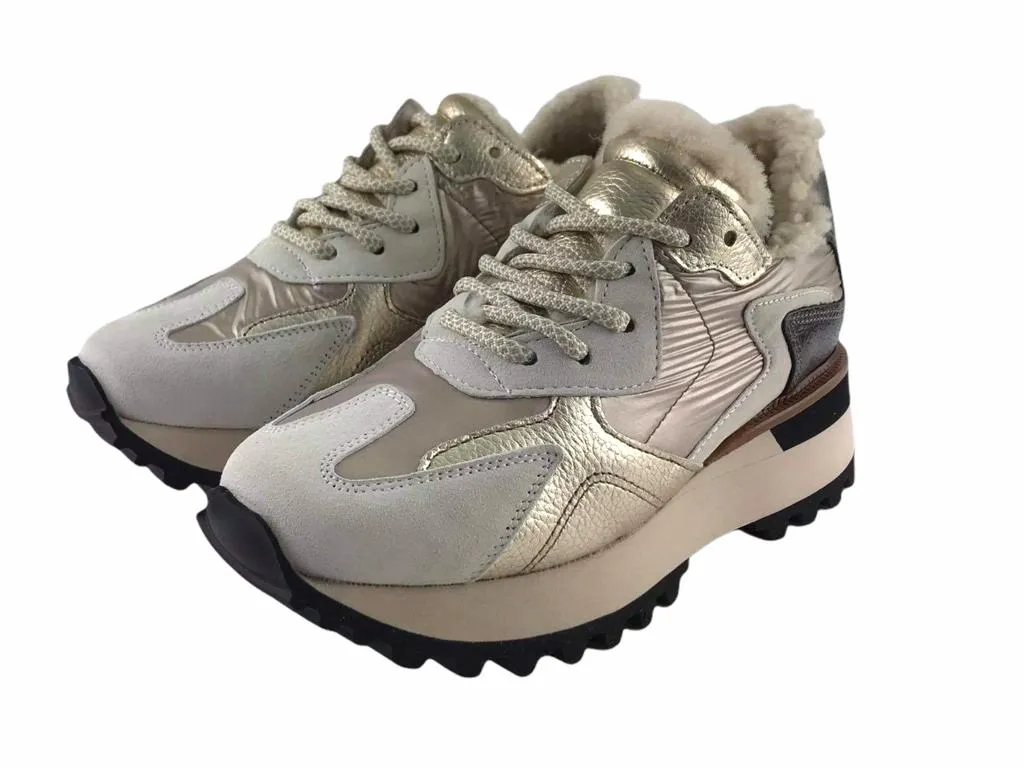 Alpe | Sneakers Ártico beige con cordones y borreguillo