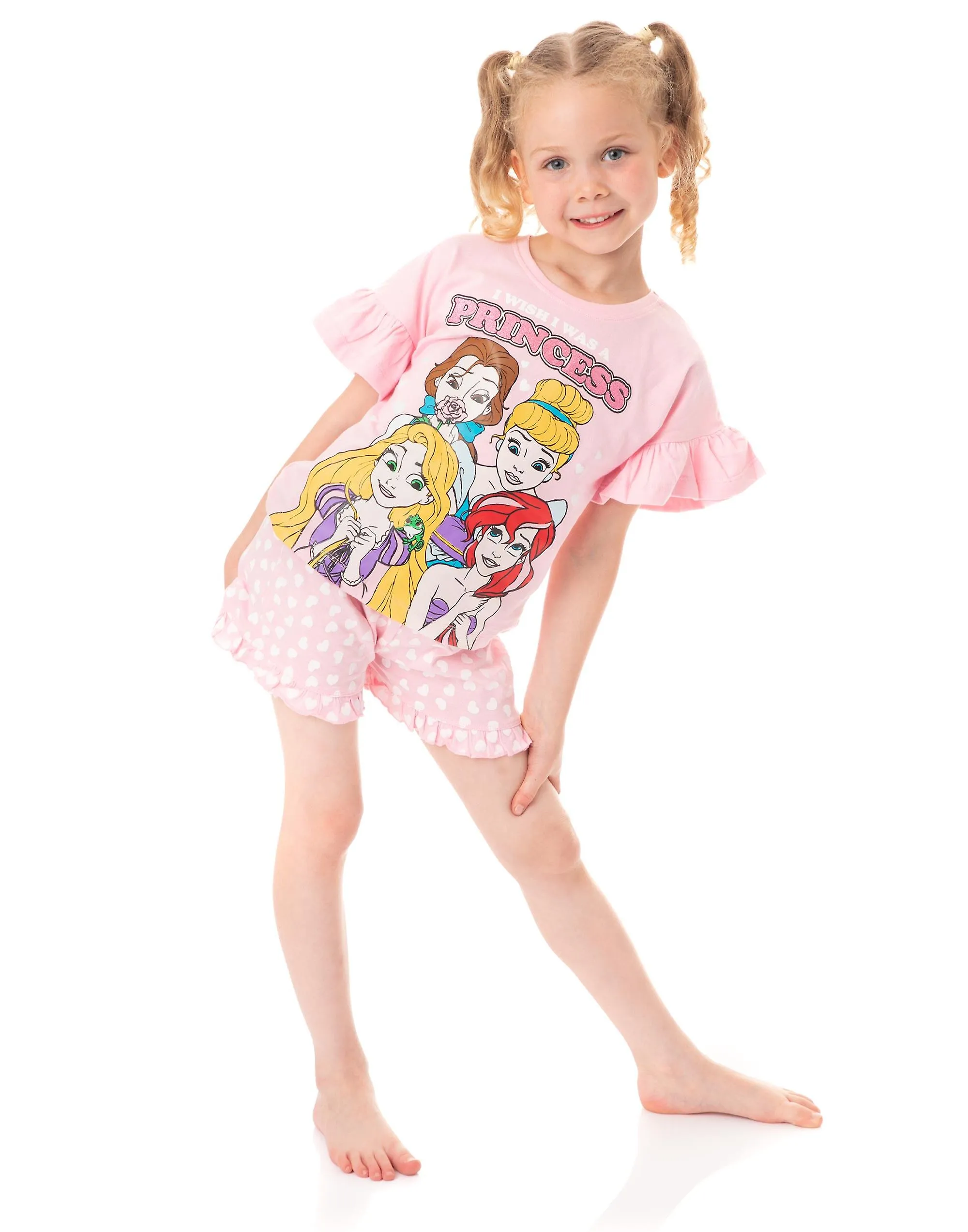 Disney Girls Short Sleeve Short Leg Pyjama Set Rosa Disney Princess