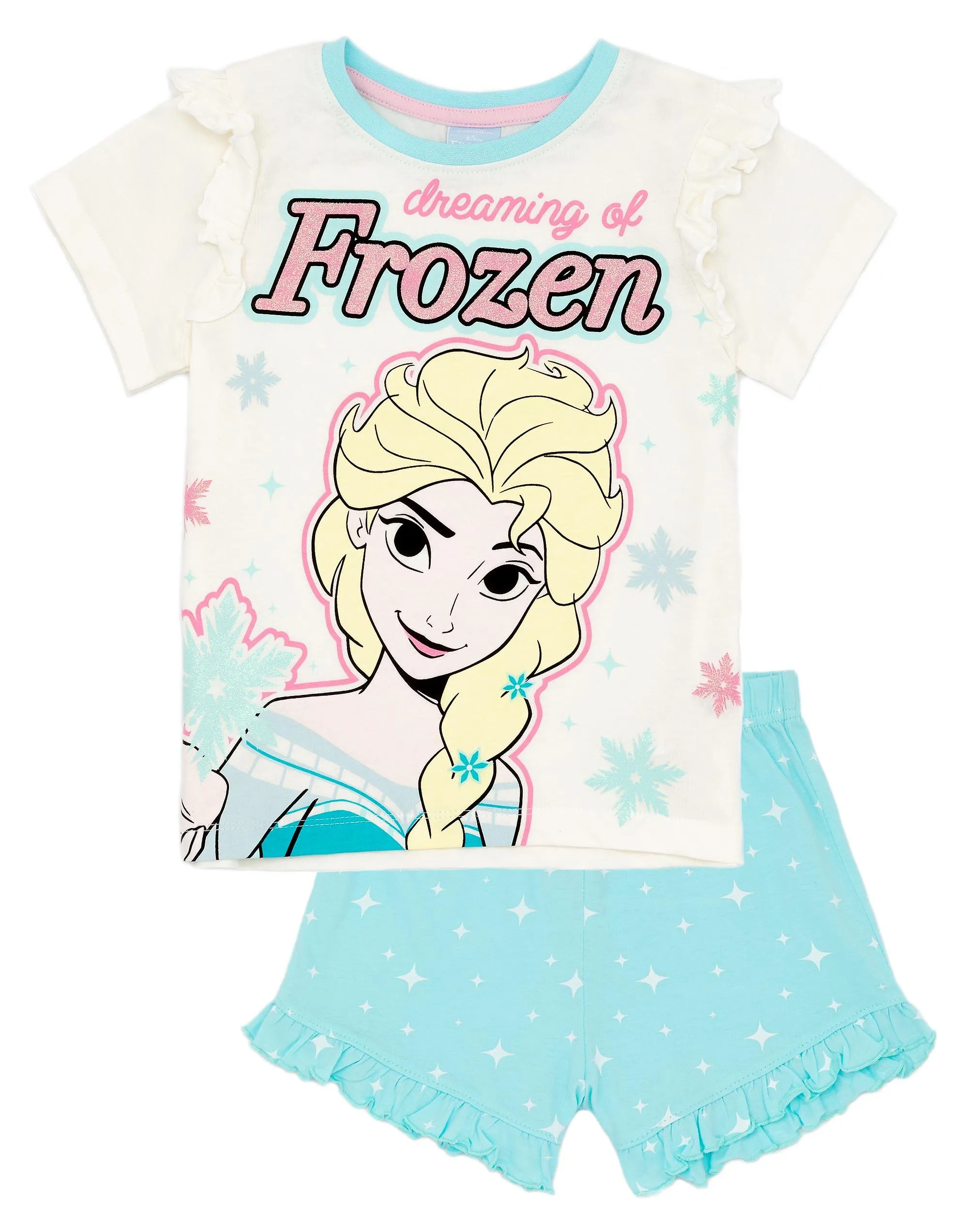 Disney x Frozen Girls Short Sleeve Short Leg Pyjama Set Multicoloured Top Front Frozen Print