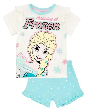 Disney x Frozen Girls Short Sleeve Short Leg Pyjama Set Multicoloured Top Front Frozen Print