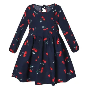 Kids Girls Party Printed Princess Dress Long Sleeve Midi Swing Dresses