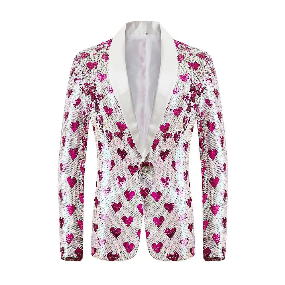 Men Stylish Heart Print Sequin Tuxedo Blazer