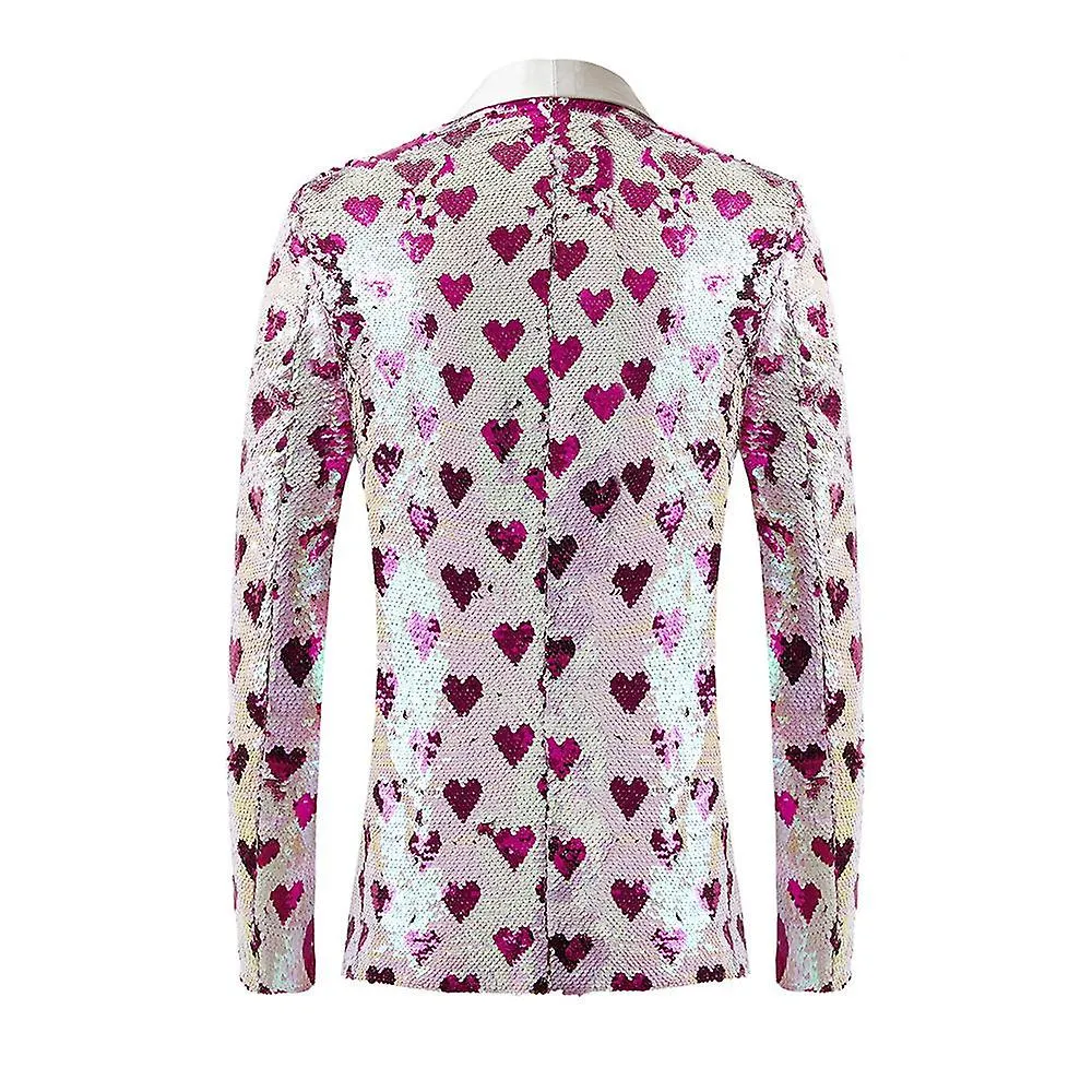 Men Stylish Heart Print Sequin Tuxedo Blazer