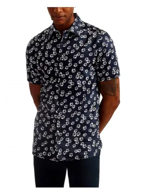 Men's Ted Baker Alfonso Short Sleeve Cotton Floral Shirt Navy