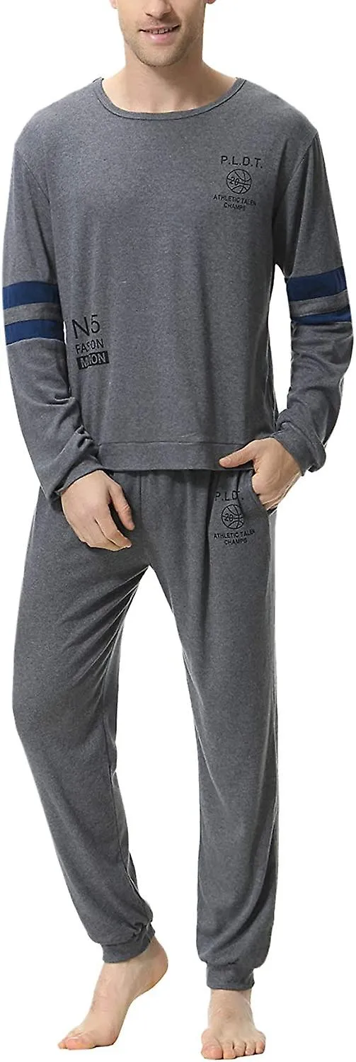 Mens Pajama Set Pajamas Pj Set Nightwear Long Sleeve Top & Bottoms Sleepwear Loungewear Gray Blue-stylec Xxl