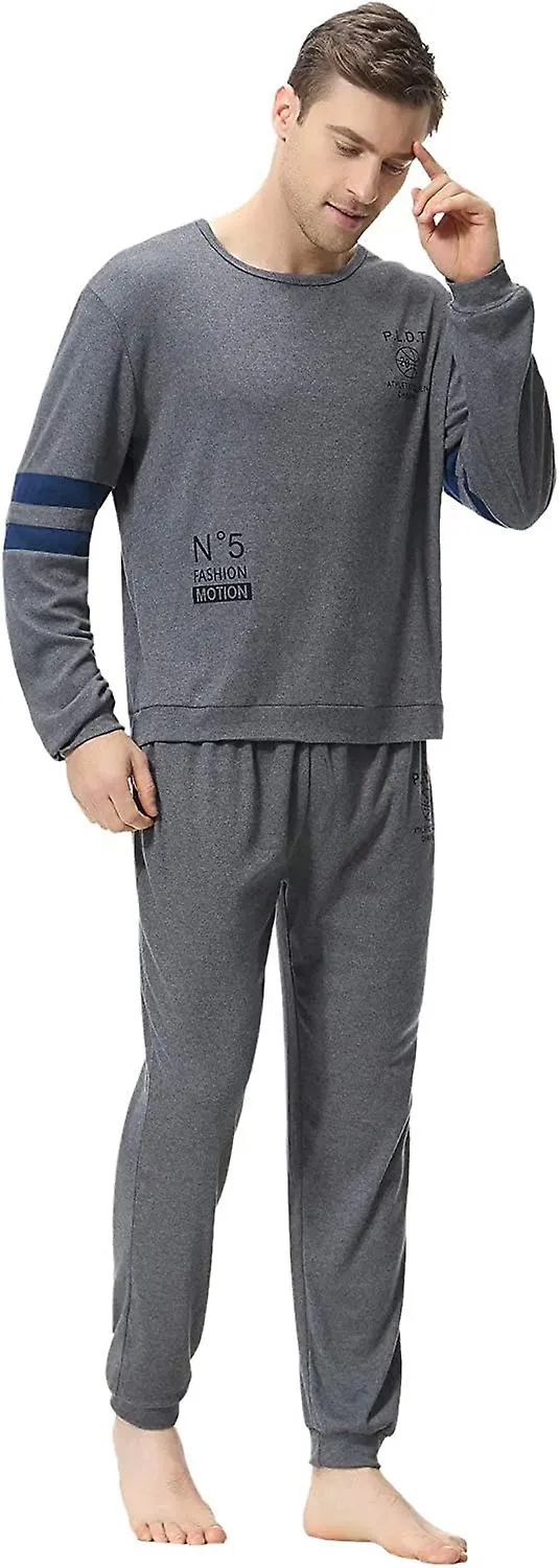 Mens Pajama Set Pajamas Pj Set Nightwear Long Sleeve Top & Bottoms Sleepwear Loungewear Gray Blue-stylec Xxl