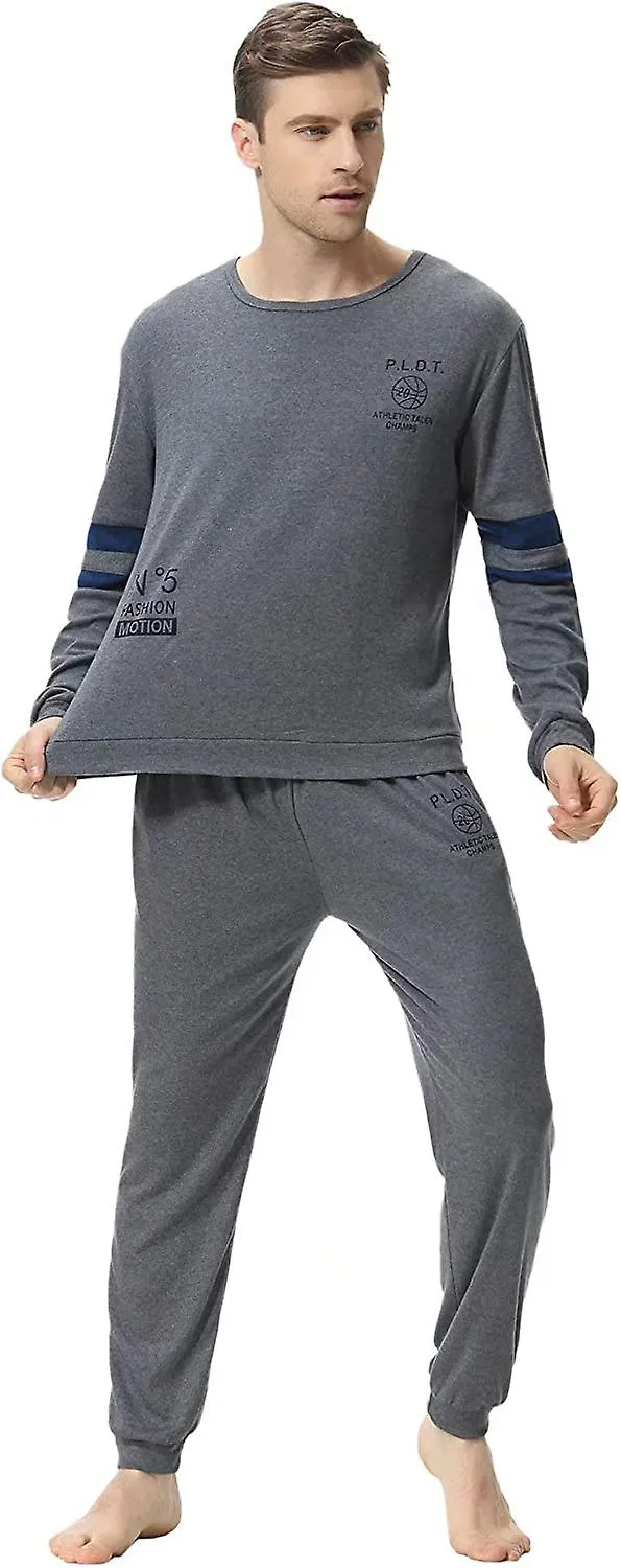 Mens Pajama Set Pajamas Pj Set Nightwear Long Sleeve Top & Bottoms Sleepwear Loungewear Gray Blue-stylec Xxl