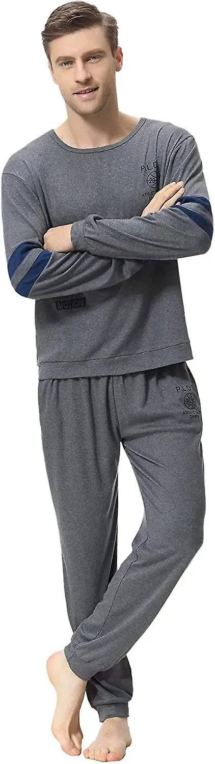 Mens Pajama Set Pajamas Pj Set Nightwear Long Sleeve Top & Bottoms Sleepwear Loungewear Gray Blue-stylec Xxl