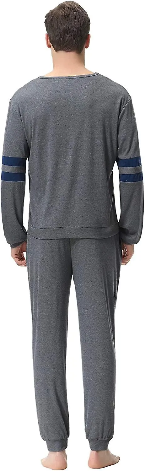 Mens Pajama Set Pajamas Pj Set Nightwear Long Sleeve Top & Bottoms Sleepwear Loungewear Gray Blue-stylec Xxl