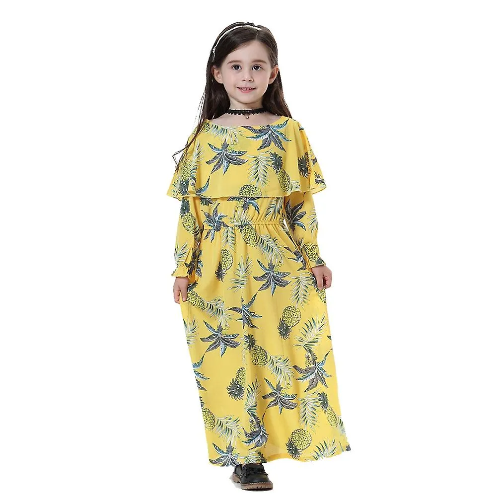 Muslim Long Sleeve Yellow Dress for Southeast Asian Girls - 90cm