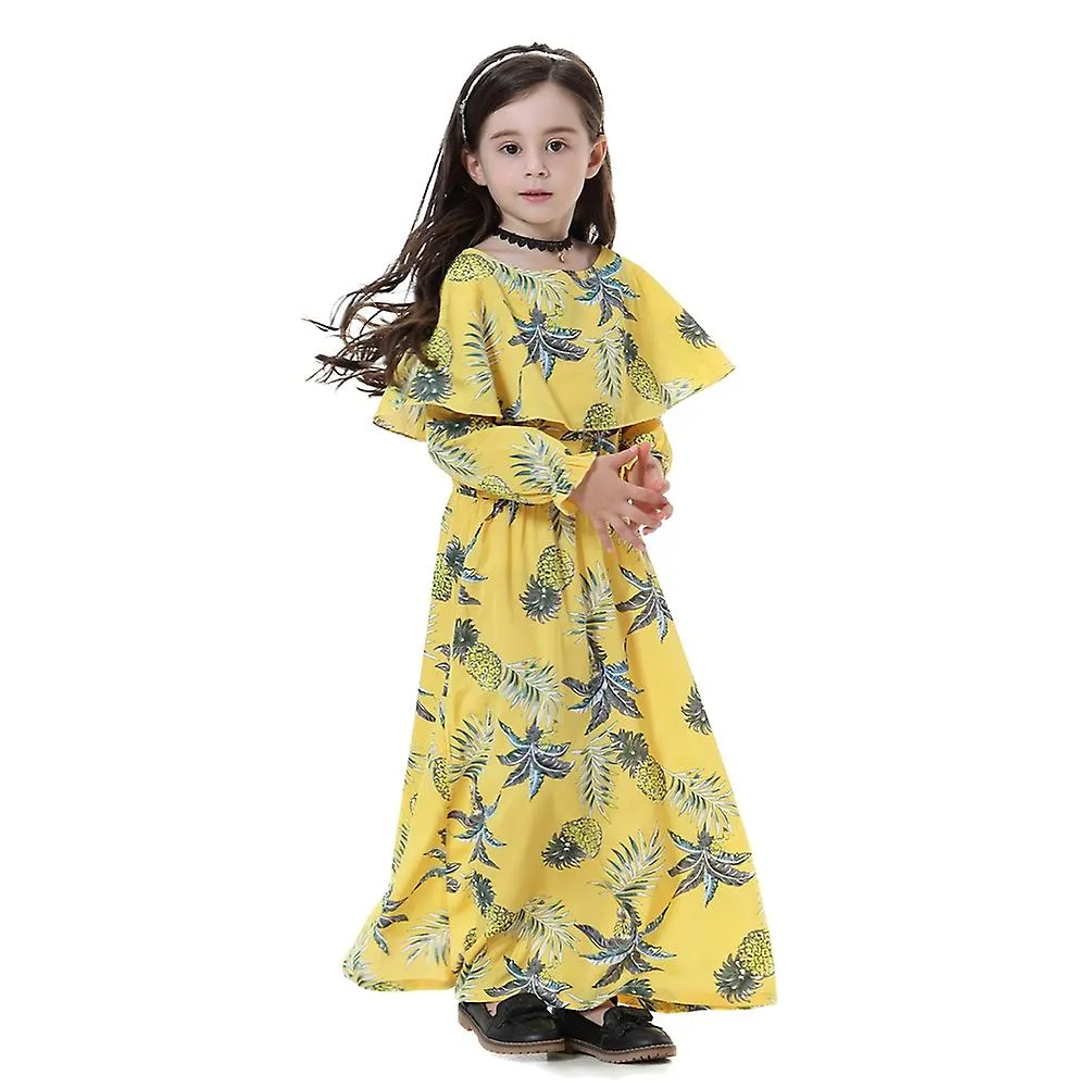 Muslim Long Sleeve Yellow Dress for Southeast Asian Girls - 90cm