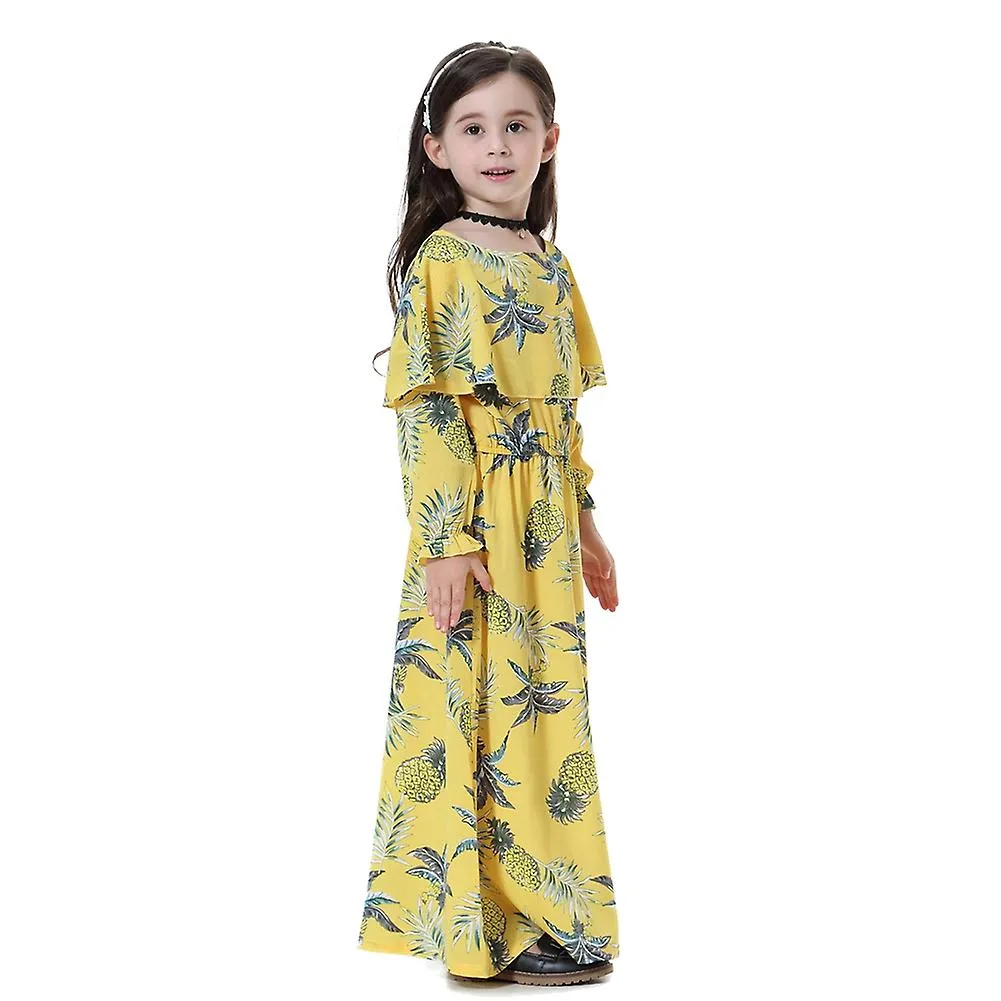 Muslim Long Sleeve Yellow Dress for Southeast Asian Girls - 90cm