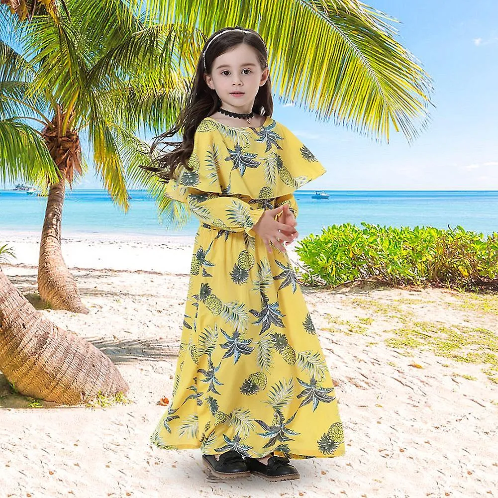 Muslim Long Sleeve Yellow Dress for Southeast Asian Girls - 90cm