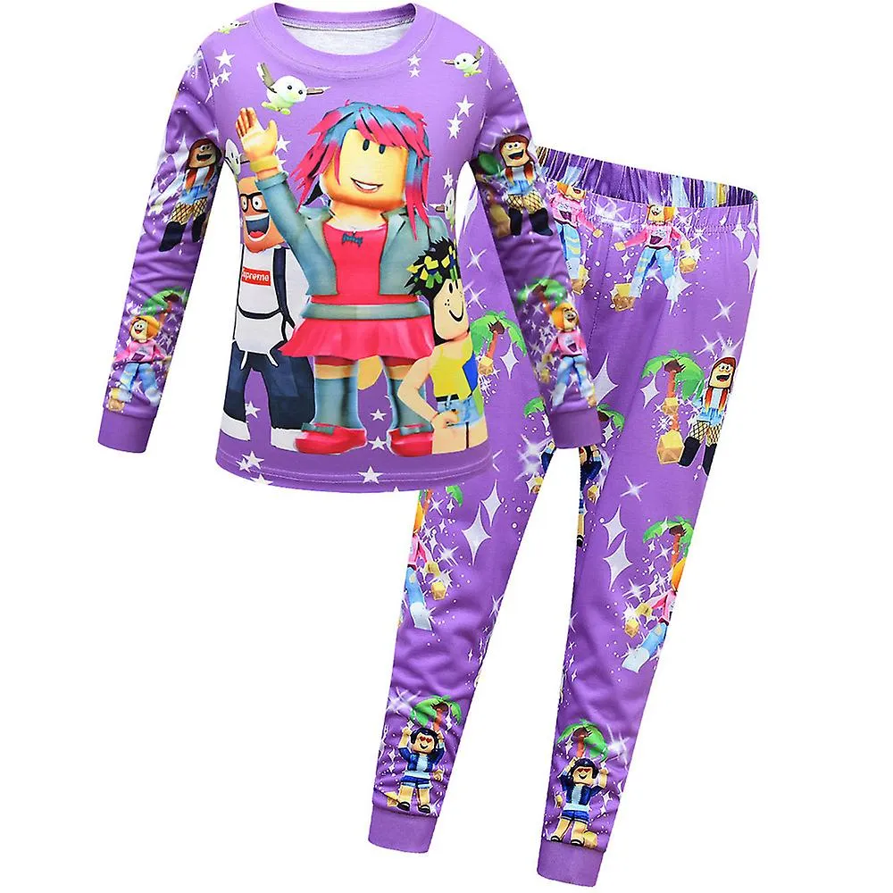 Roblox Print Kids Girls Pyjamas Set Slim Fit Sleepwear Long Sleeve T-shirt Jogger Pants Outfits Nightwear