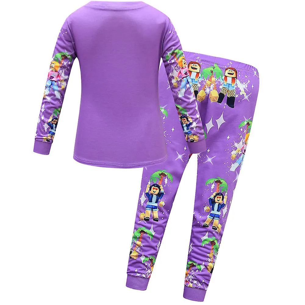 Roblox Print Kids Girls Pyjamas Set Slim Fit Sleepwear Long Sleeve T-shirt Jogger Pants Outfits Nightwear