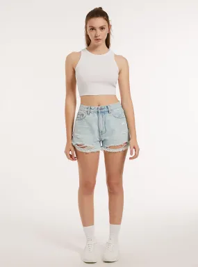 Shorts in denim con rotture