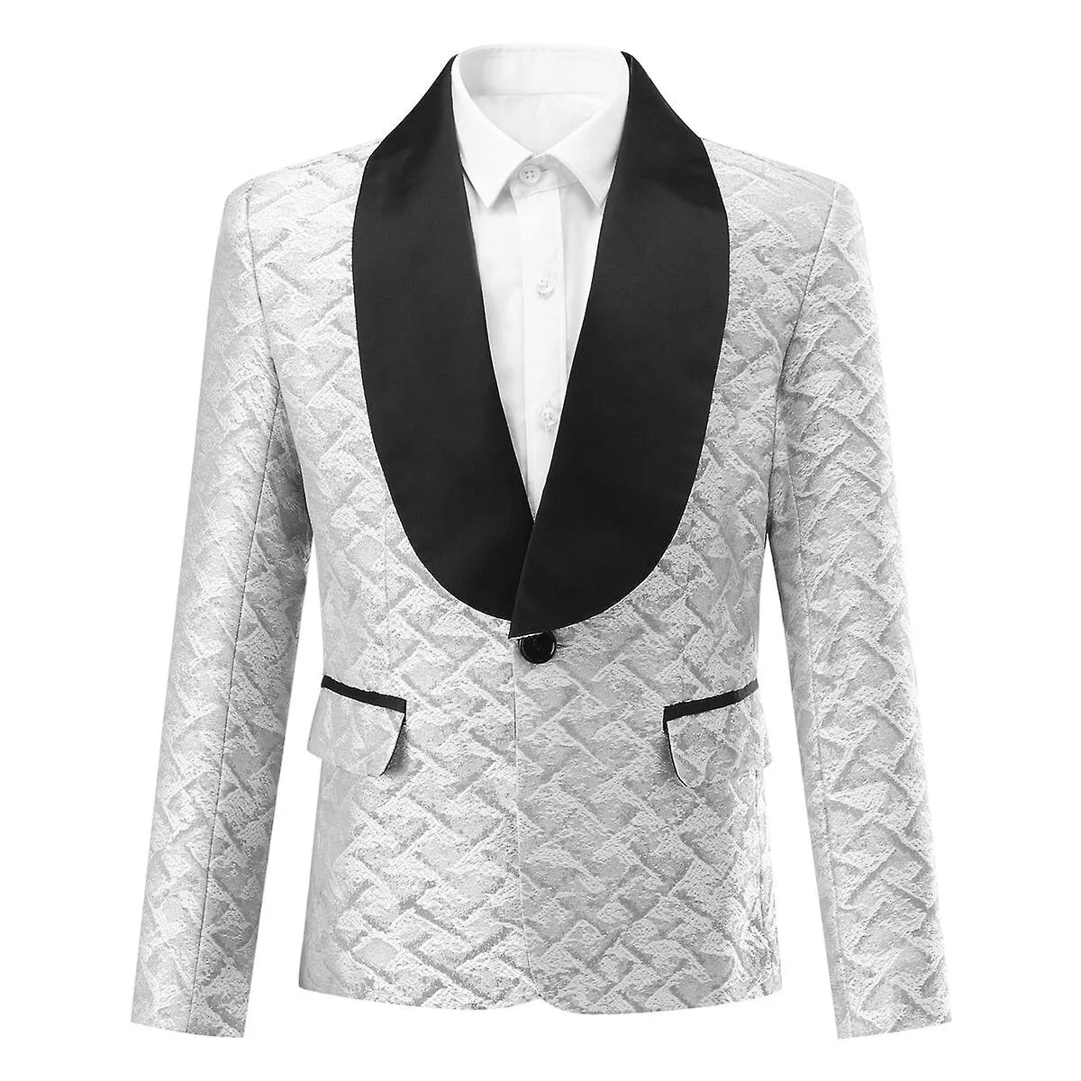 Sliktaa Boys Shawl Neck Evening Gown Diamond Pattern Suit Blazer and Pants