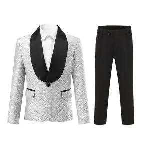 Sliktaa Boys Shawl Neck Evening Gown Diamond Pattern Suit Blazer and Pants