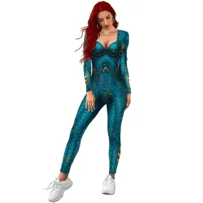 Women Halloween Party Costume Print Long Sleeve Jumpsuit Outfit