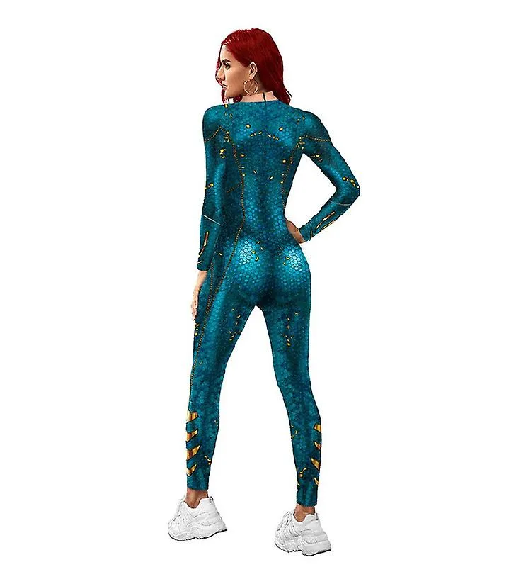 Women Halloween Party Costume Print Long Sleeve Jumpsuit Outfit