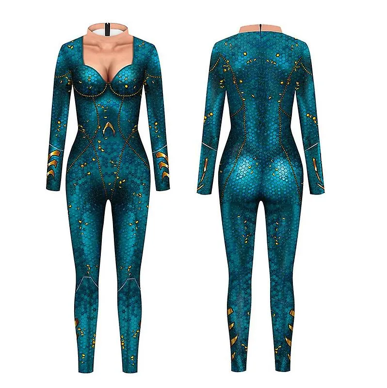 Women Halloween Party Costume Print Long Sleeve Jumpsuit Outfit