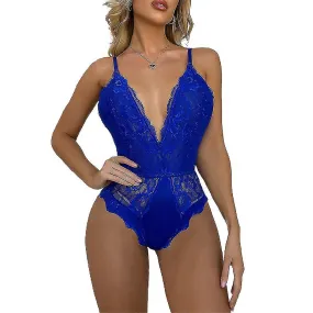 Women V Neck Bodysuit Lingerie See-through Lace Babydoll Underwear Sleepwear