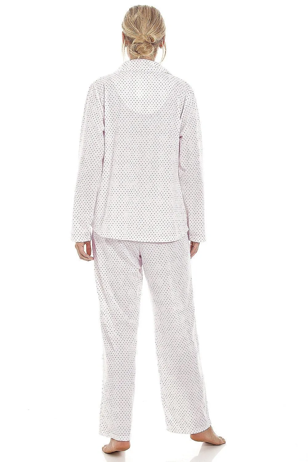 Women's Camille Pink & Grey Pin Dot Long Sleeve Polycotton Button Front Pyjama Set