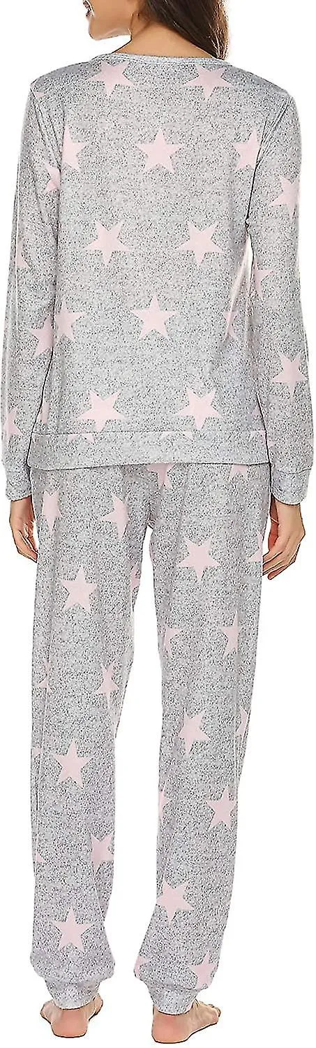 Womens Pajama Set Long Sleeve Sleepwear Star Print Nightwear Soft Pjs Lounge Sets With Pockets